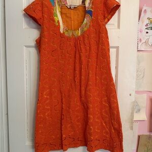 Trina Turk Orange Kids Dress with Colorful Trim